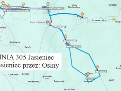 Przebieg trasy Jasieniec-Jasieniec przez: Osiny