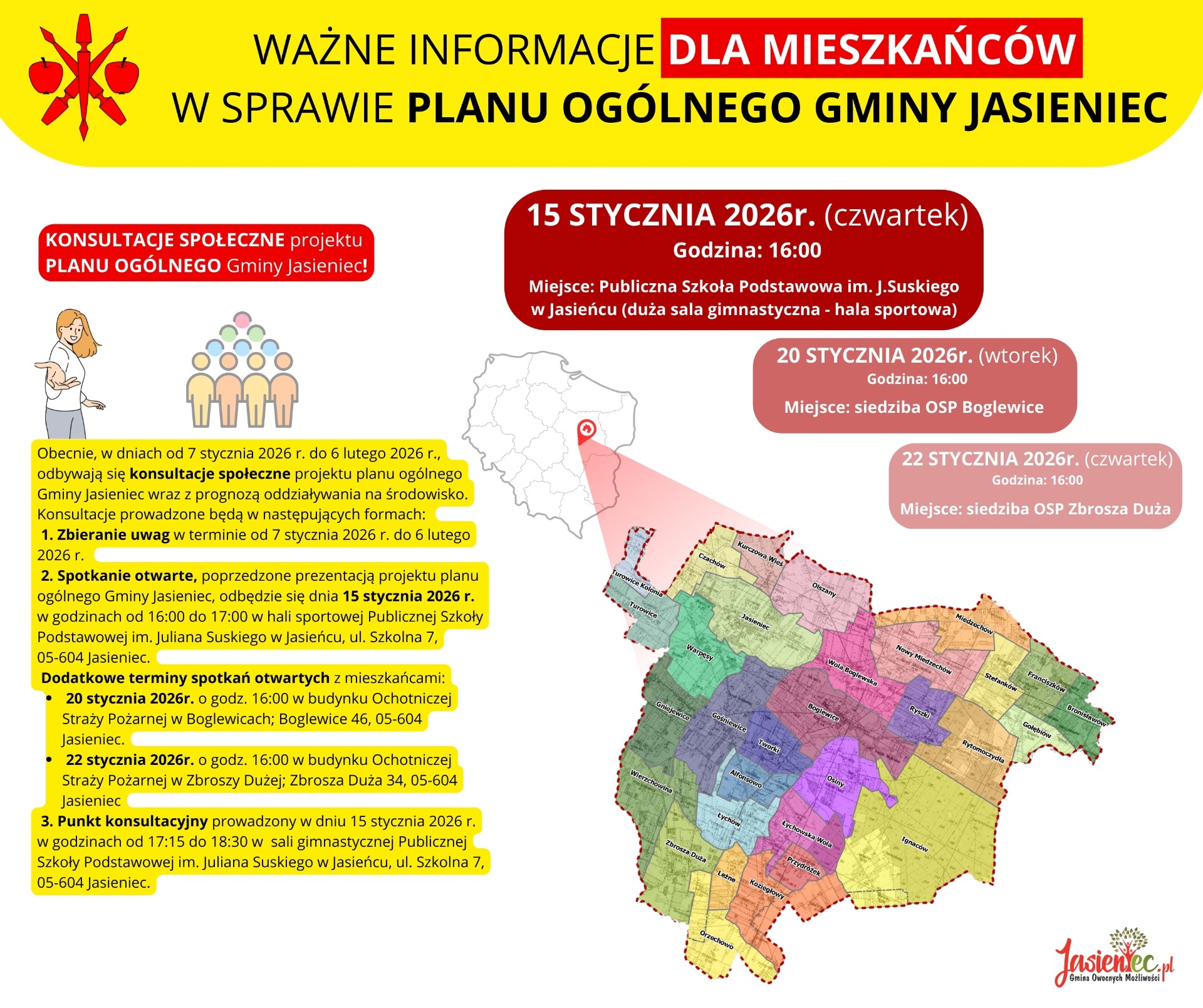 plakat - Konsultacje społeczne projektu planu ogólnego Gminy Jasieniec
