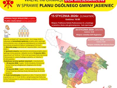 plakat - Konsultacje społeczne projektu planu ogólnego Gminy Jasieniec