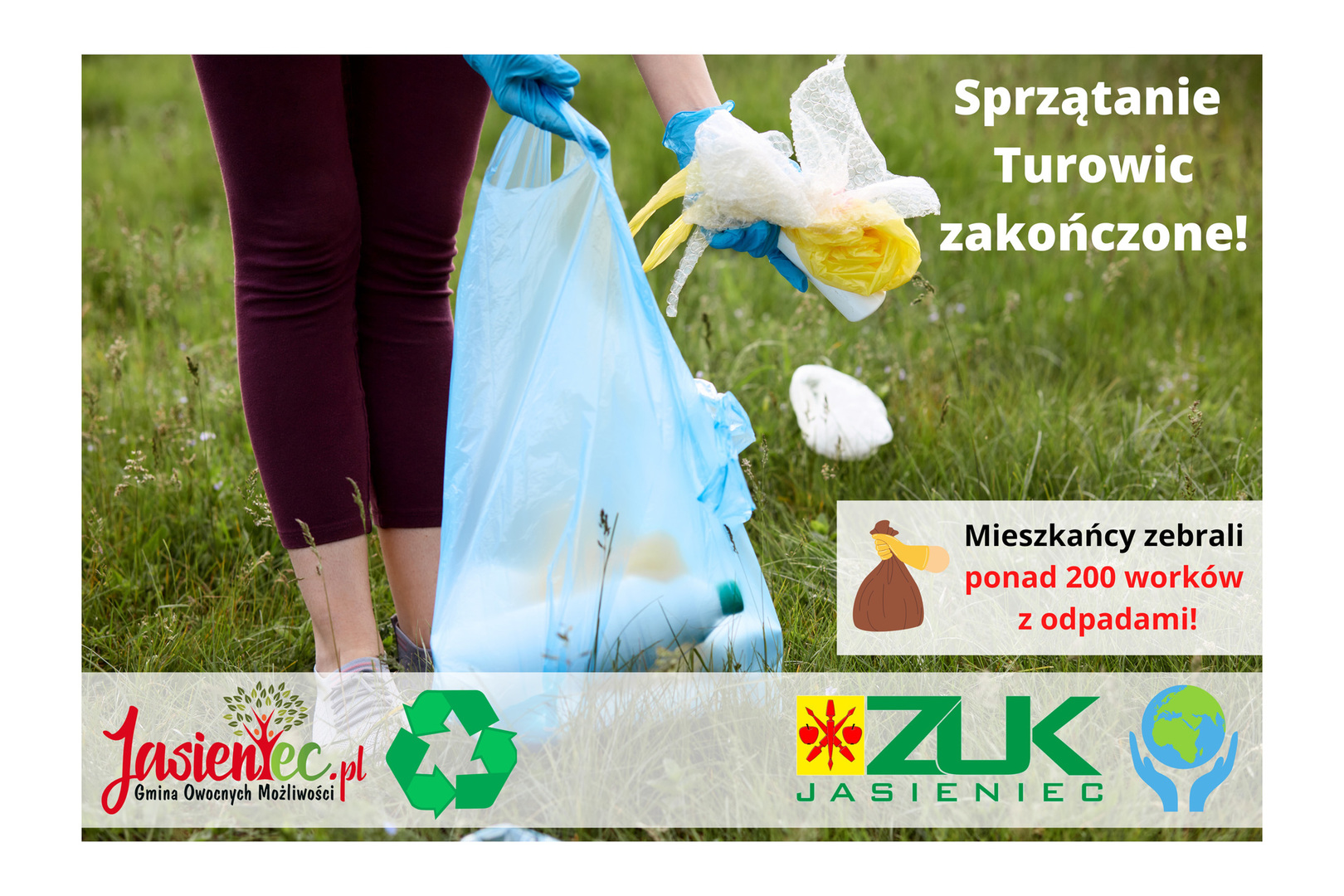 Grafika informująca o akcji sprzątania Turowic przez mieszkańców.
