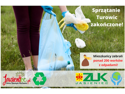 Grafika informująca o akcji sprzątania Turowic przez mieszkańców.