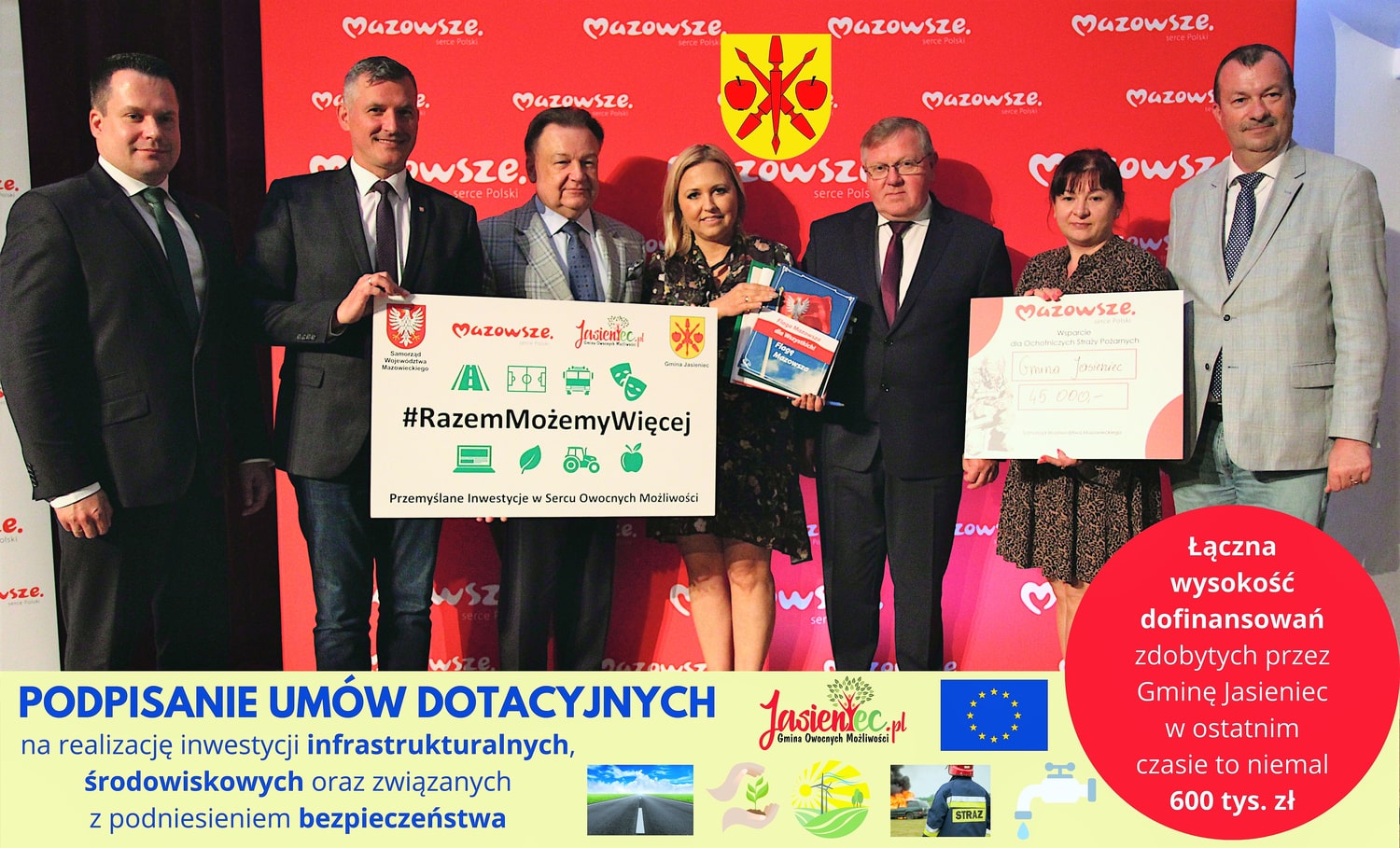 Zdjęcie przedstawia Wójt Martę Cytryńską na uroczystości podpisania umowy o dofinansowanie zadań, na które gmina Jasieniec zdobyła wsparcie.