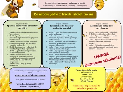 Plakat promujący darmowe szkolenia dla pszczelarzy