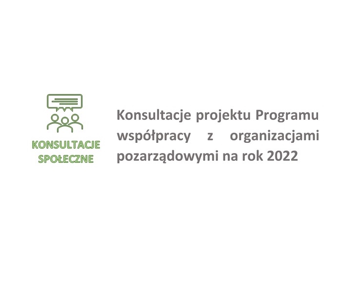 dymek, pod dymkiem ludzie, podpis konsultacje społeczne, obok napis Konsultacje projektu Programu współpracy z organizacjami pozarządowymi na rok 2022
