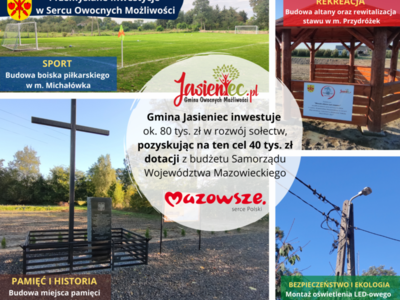 Plakat przedstawiający wszystkie inwestycje MIAS na terenie gminy Jasieniec