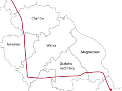 grafika przedstawia przebieg lini 220 kV Kozieniece-Mory-Piaseczno