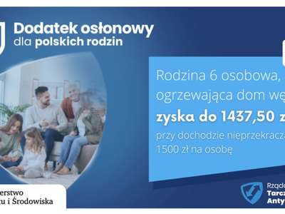 Grafika informująca o ustawie o dodatku osłonowym dla rodzin