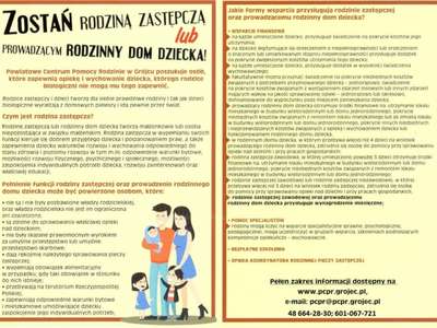 Ulotka zachęcająca do zostania Rodziną Zastępczą