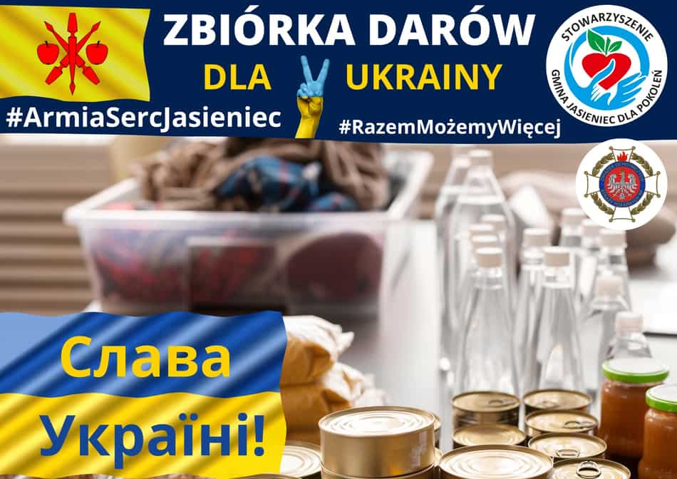 grafika informująca o akcji zbierania darów dla Ukrainy