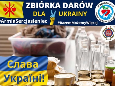 grafika informująca o akcji zbierania darów dla Ukrainy