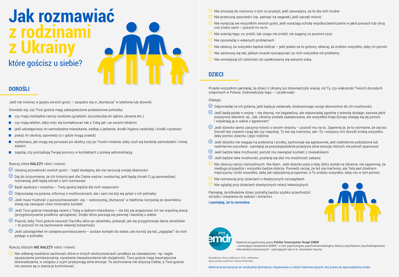 Grafika informująca jak rozmawiać z rodzinami z Ukrainy