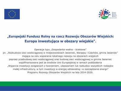 Grafika informująca o dofinansowaniu rozbudowy wodociągu ze środków Unii Europejskiej