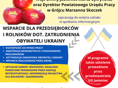 Grafika informująca o wsparciu dla przedsiębiorców zatrudniających obywateli Ukrainy