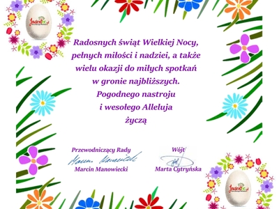 Grafika przedstawia życzenia wielkanocne