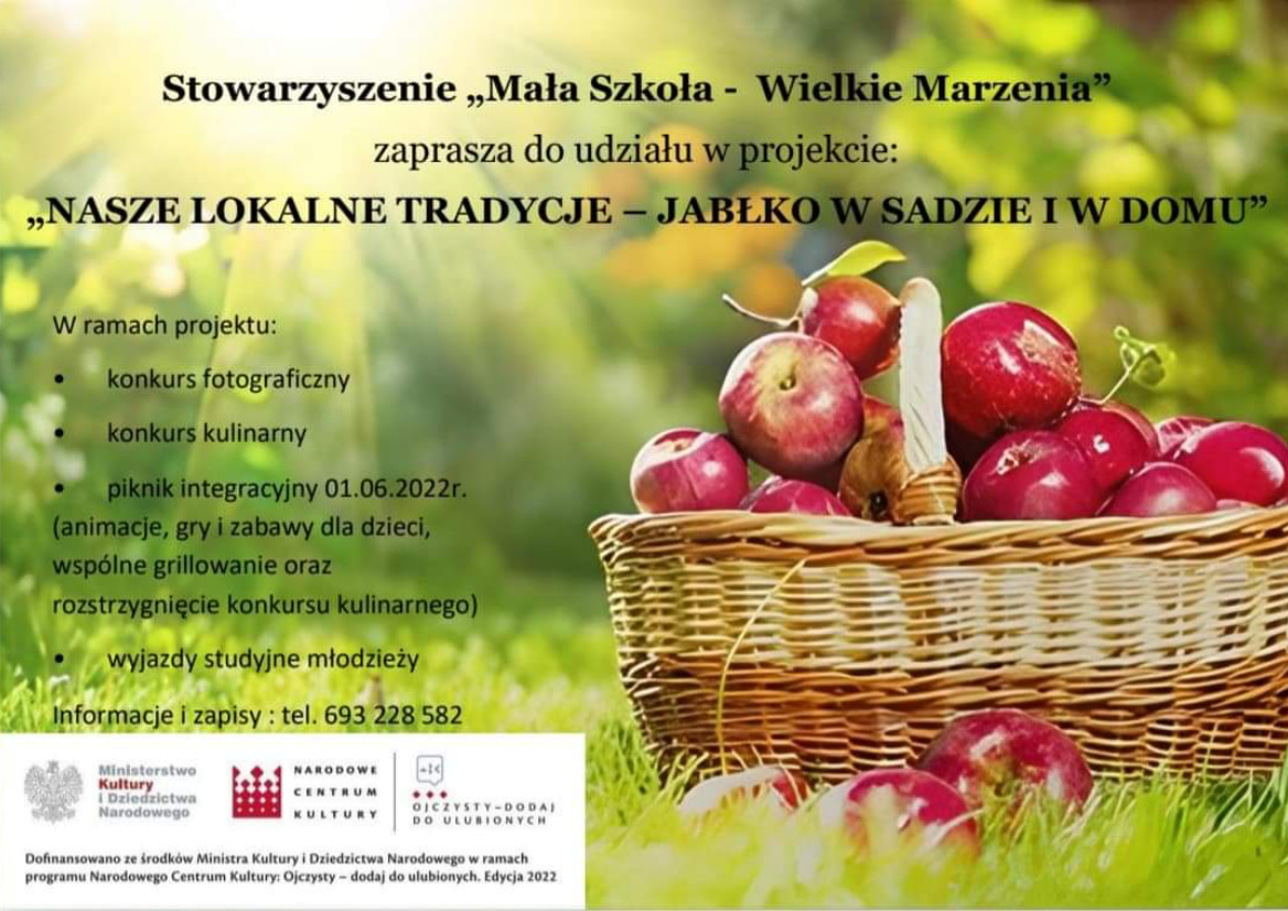 ulotka promująca projekt "Nasze Lokalne Tradycje- Jabłko w Sadzie i w Domu"