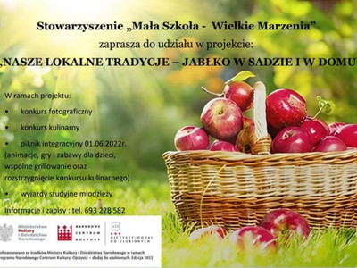 ulotka promująca projekt "Nasze Lokalne Tradycje- Jabłko w Sadzie i w Domu"