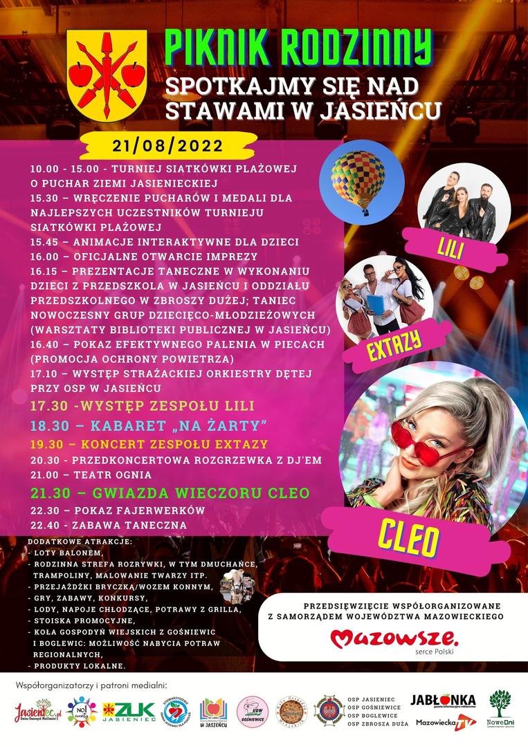 plakat promujący piknik "Spotkajmy się nad stawami w Jasieńcu"