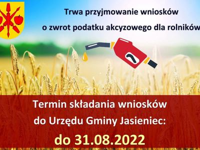 plakat informujący o terminie składania wniosków o zwrot akcyzy
