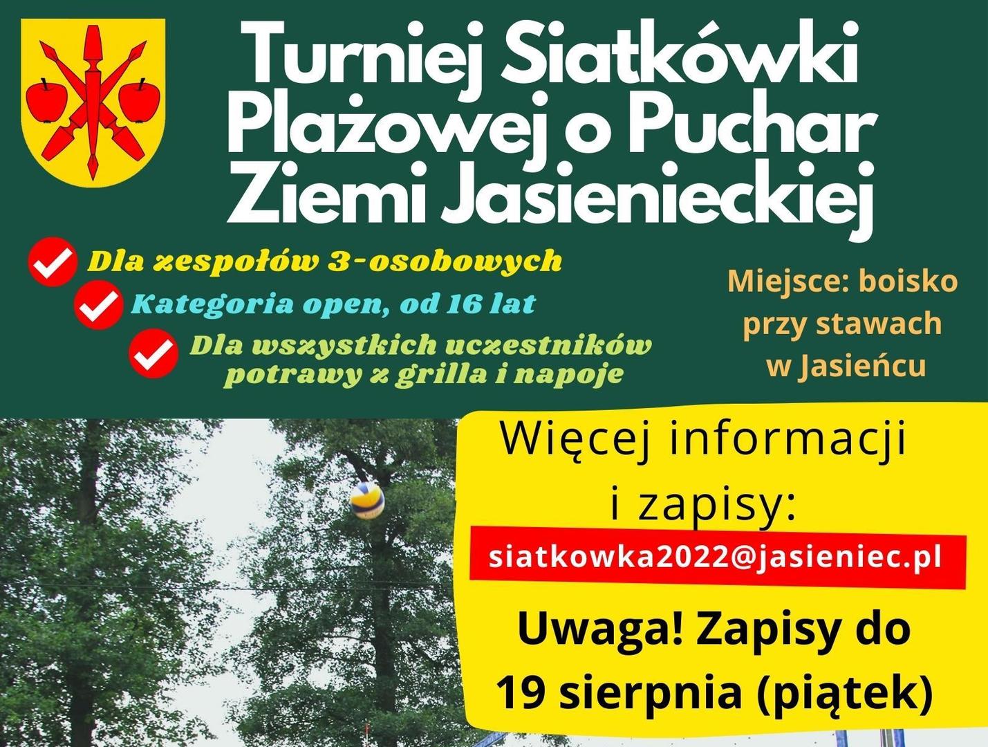 ulotka informująca o turnieju siatkówki plażowej