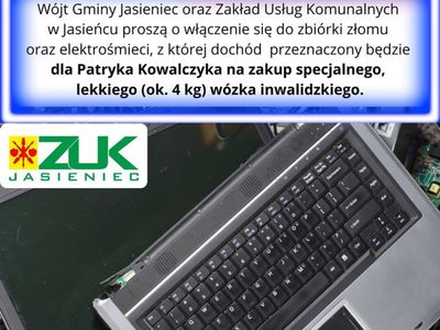 ulotka promująca zbiórkę złomu i elektrośmieci na rzecz Patryka Kowalczyka