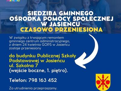 Grafika informująca o zmianie siedziby GOPS
