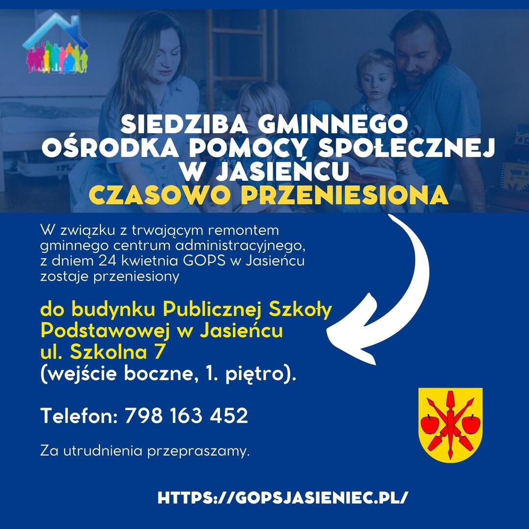 Grafika informująca o zmianie siedziby GOPS