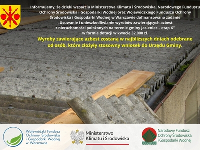 Plakat Informacja ws. usuwania i unieszkodliwiania wyrobów zawierających azbest