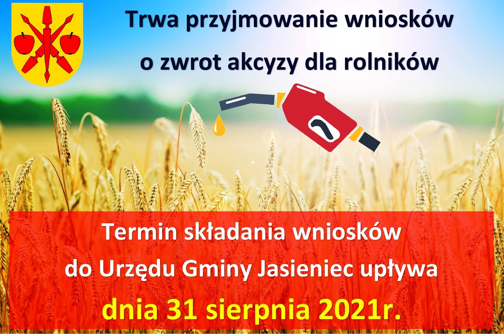 Plakat przedstawia przypomnienie o terminie składania wniosków o zwrot akcyzy