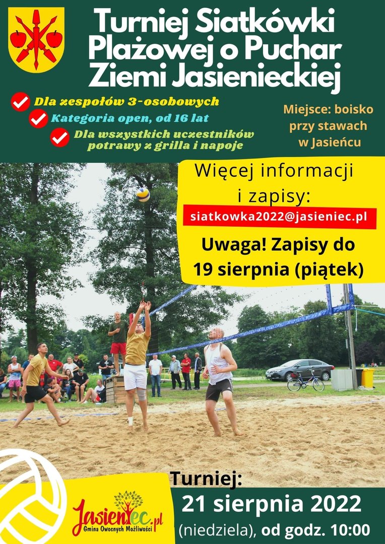 Plakat informujący o zapisach na turniej siatkówki