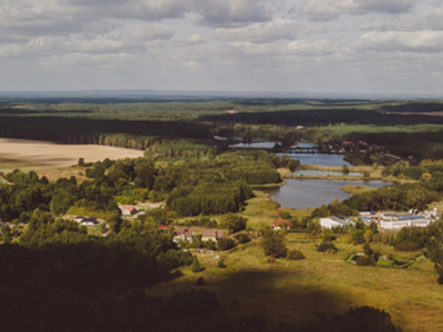 Panorama Sulęcina z lotu ptaka.