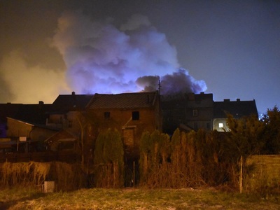 Płonące kamienice, widok od rzeki Postomii.