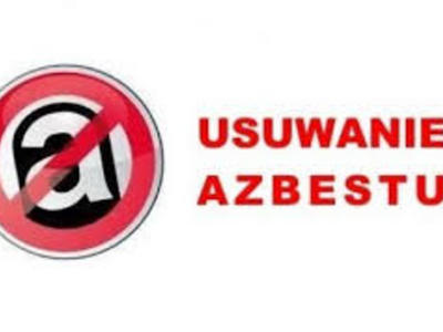 Literka a w kolorze białym wpisana w czerwone koło z przekreśleniem. Napis usuwanie azbestu.