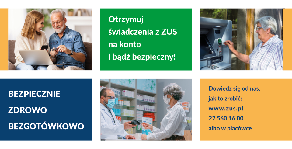 Plakat.
Bezpiecznie, zdrowo, bezgotówkowo.