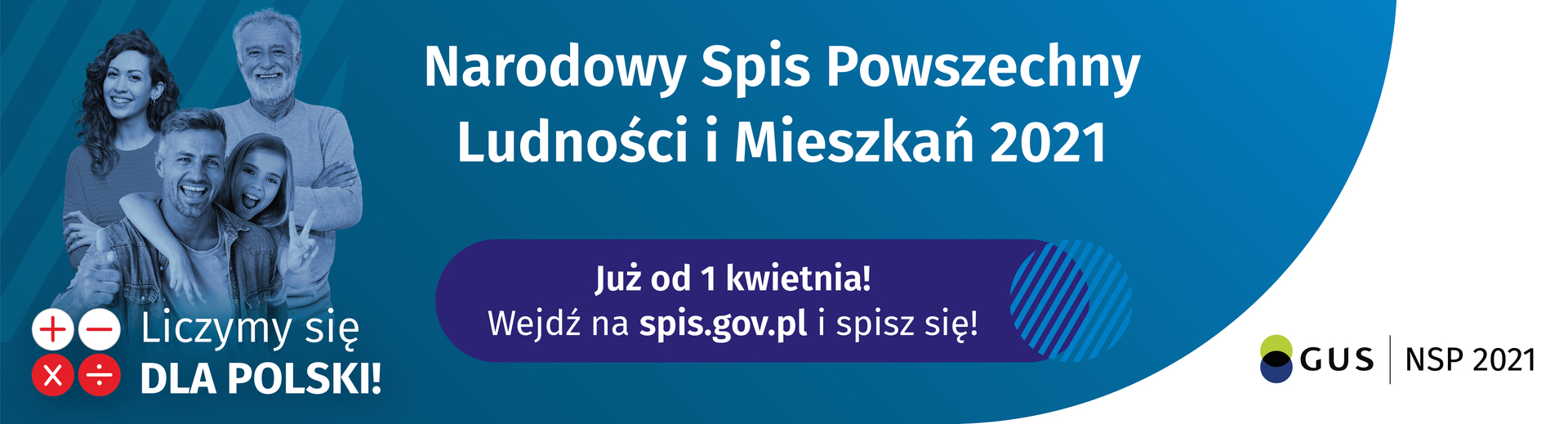 Baner informujący o Narodowym Spisie Powszechnym Ludności i Mieszkań 2021