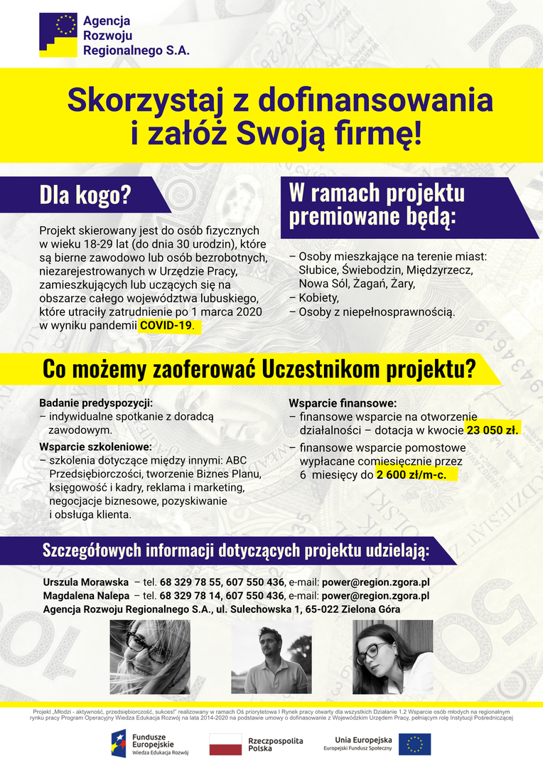 Plakat projektu „Młodzi - aktywność, przedsiębiorczość, sukces!”