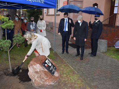 Symboliczne nasadzenie drzewka przez zastępcę burmistrza Sulęcina.