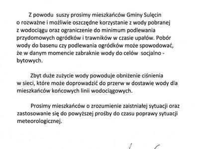 Komunikat ZWiK Sulęcin.
