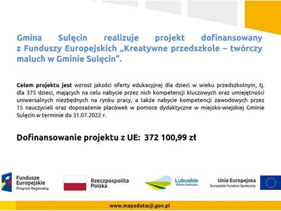„Kreatywne przedszkole – twórczy maluch w Gminie Sulęcin”