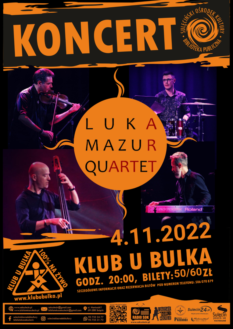 Zapraszamy na koncert z jesiennej trasy zespołu Luka Mazur Quartet promujący płytę „Impresje świętokrzyskie”