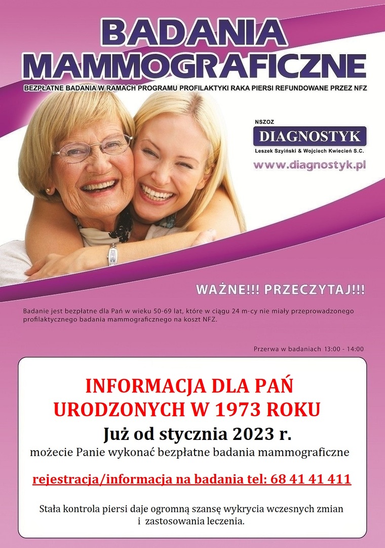 Zachęcamy na bezpłatne badanie mamograficzne kobiety 