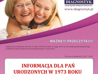 Zachęcamy na bezpłatne badanie mamograficzne kobiety
