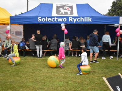 Festyn wiejski w Rychliku. Namiot sołectwa oraz zebrani goście.