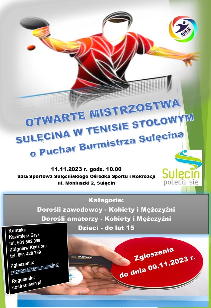 Zapraszamy na Mistrzostwa Tenisa Stołowego