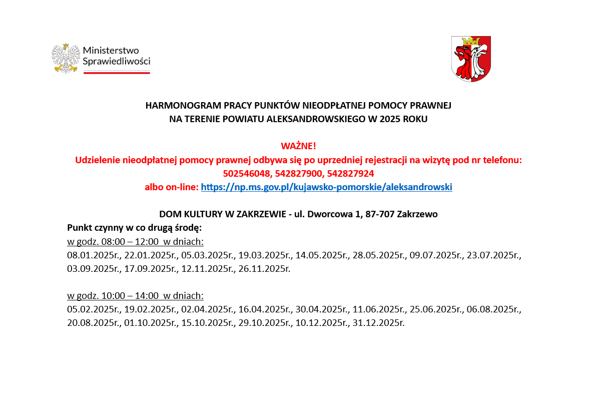 Harmonogram pracy punktu NPP