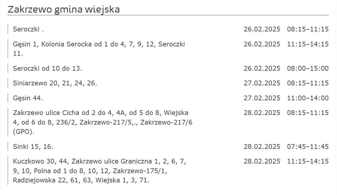 Informacja przerwa w dostawie energii