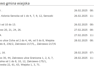 Informacja przerwa w dostawie energii