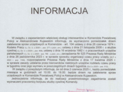 Informacja Komenda Powiatowa Policji w Aleksandrowie Kujawskim