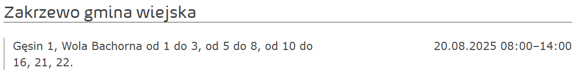 Informacja o przerwie w dostawie energii elektrycznej.