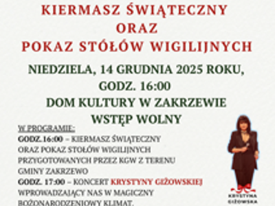Zapraszamy na Świąteczny Kiermasz i Pokaz Stołów Wigilijnych!