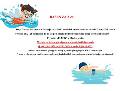 Basen za 3 zł Pływalnia Plusk Radziejów dla dzieci i młodzieży zamieszkałych z terenu Gminy Zakrzewo!